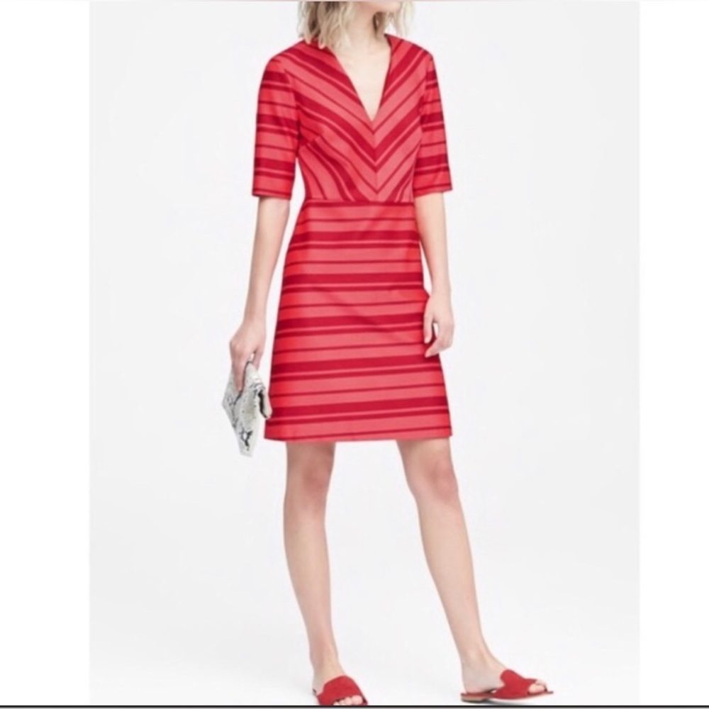 Banana Republic Short Sleeve Red Stripe Dress Size 10